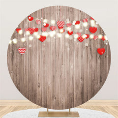 Lofaris Light Brown Wood Round Red Love Happy Valentines Backdrop