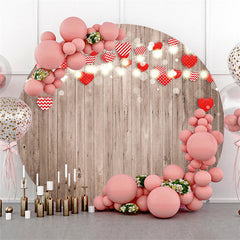 Lofaris Light Brown Wood Round Red Love Happy Valentines Backdrop