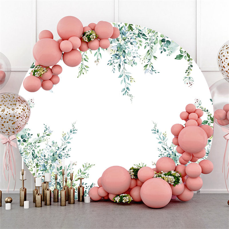 Lofaris Light Green Leaves White Round Backdrop For Baby Shower