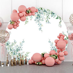 Lofaris Light Green Leaves White Round Backdrop For Baby Shower