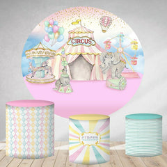 Lofaris Light Pink Circus Round Happy Birthday Party Backdrop