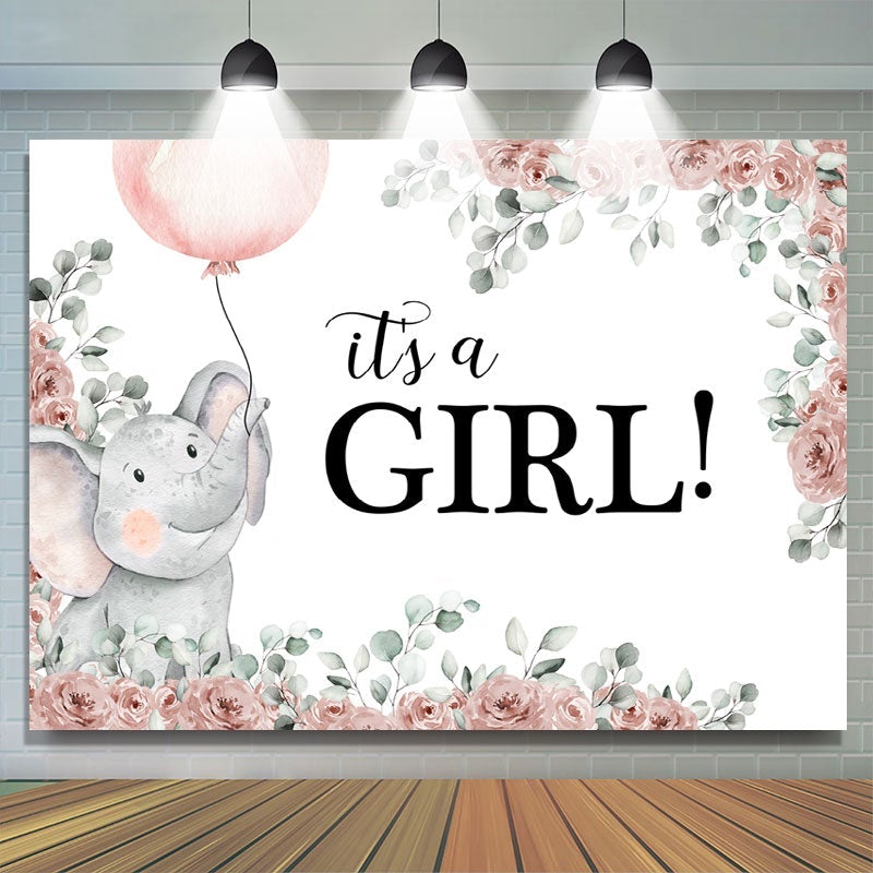 Lofaris Light Pink Elephant Its A Girl Theme Baby Shower Backdrop