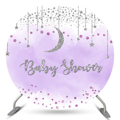 Lofaris Light Purple Round Silver Moon Star Baby Shower Backdrop