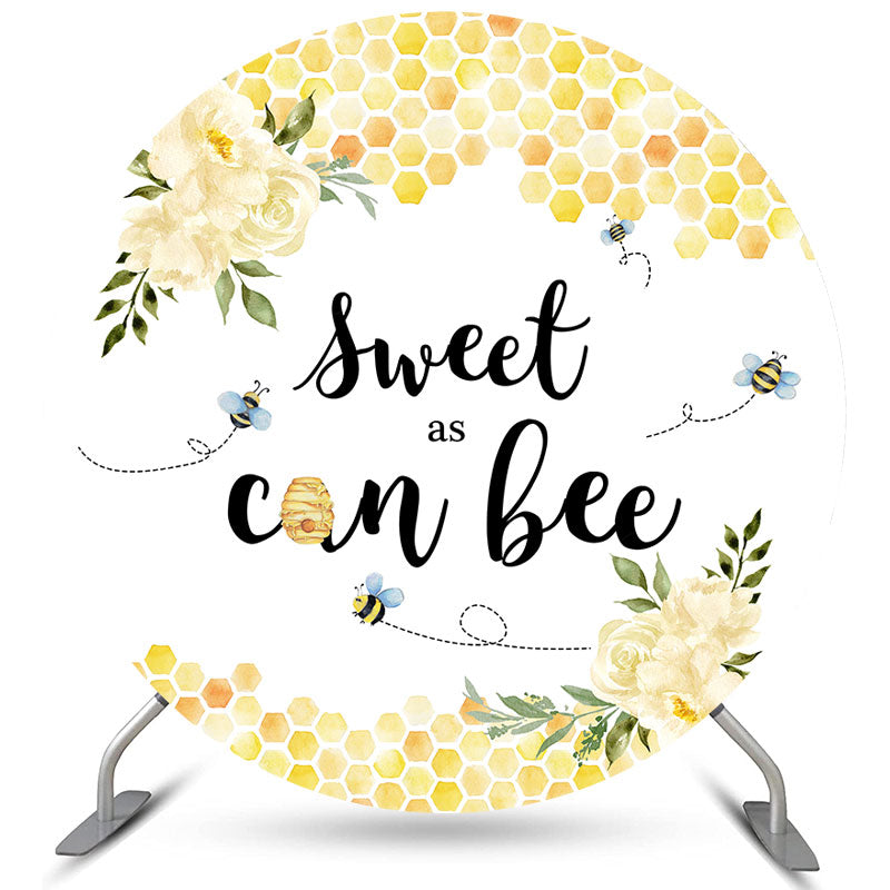 Lofaris Light Yellow Floral Round Little Bee Baby Shower Backdrop