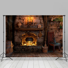 Lofaris Lighting Fireplace With Skull Candle Halloween Backdrop