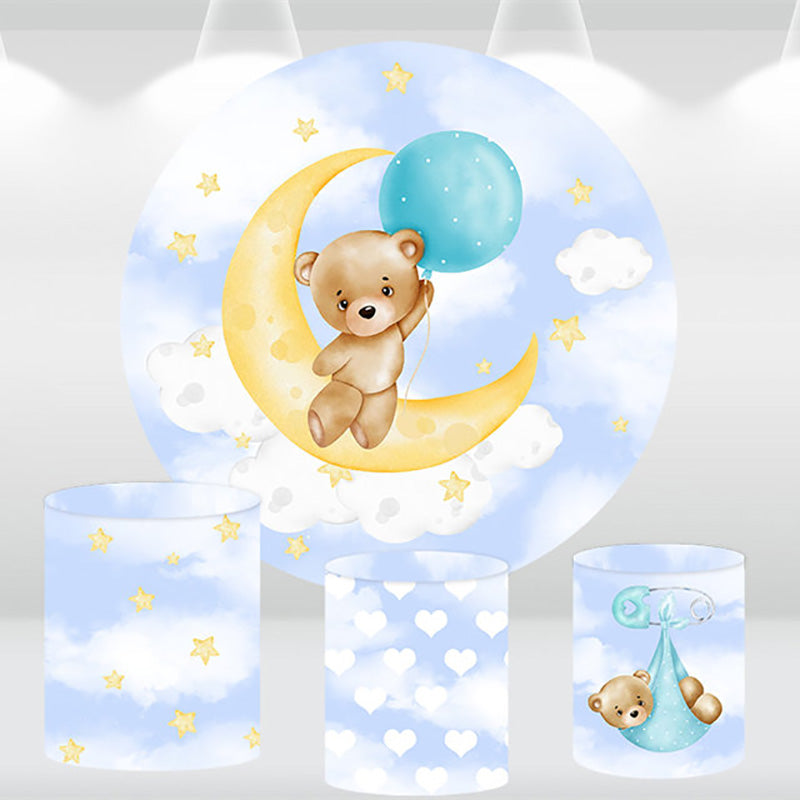 Lofaris Little Bear Moon Balloon Round Birthday Backdrop Kit