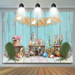 Lofaris Little Bunny And Carrot Blue Wooden Backdrop For Boy