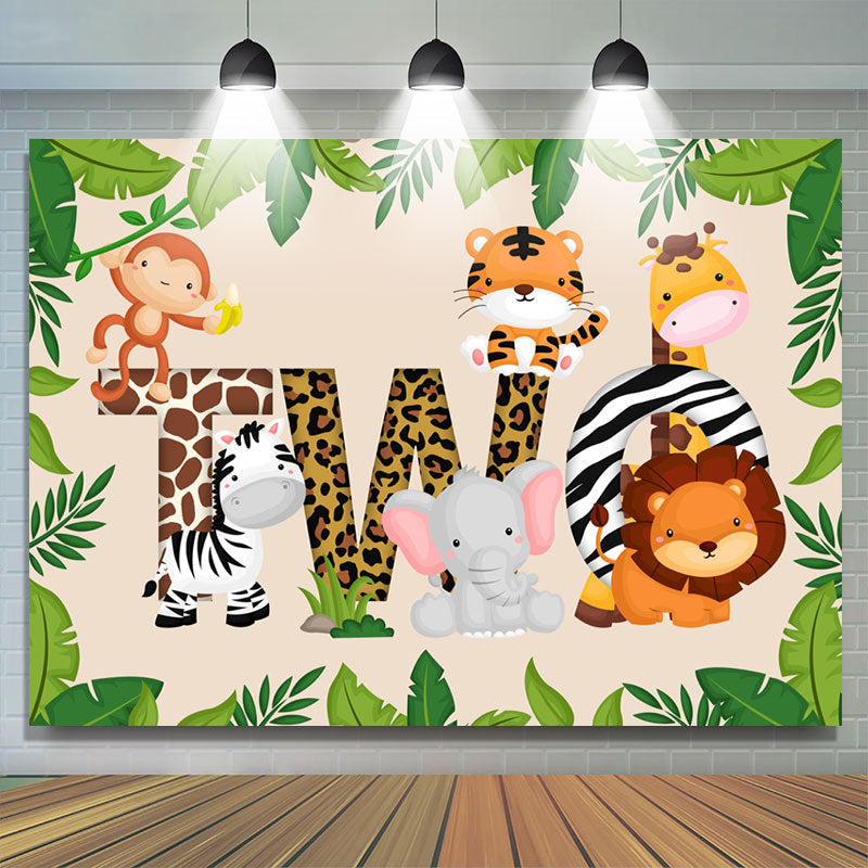 Lofaris Little Cute Forest Animals Happy 2nd Birthday Backdrop