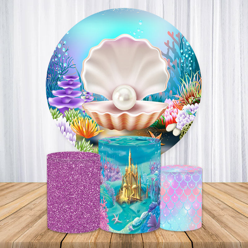 Lofaris Little Mermaid Pearl Shell Under Sea Round Backdrop Kit