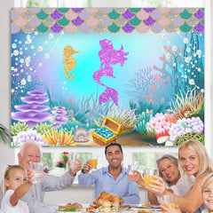 Lofaris Little Mermaid Purple Glitter Undersea World Backdrop