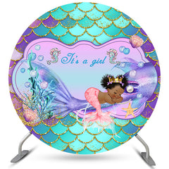 Lofaris Little Mermaid Purple Scale Baby Shower Circle Backdrop