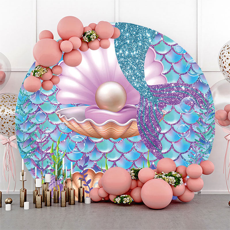 Lofaris Little Mermaid Tail Pearl Round Party Backdrop