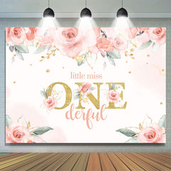 Lofaris Little Miss One Floral Themed Birthday Backdrop for Girls