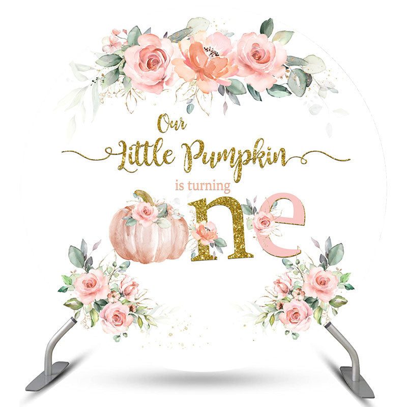 Lofaris Little Pumpkin Is Turning One Round Birthday Backdrop