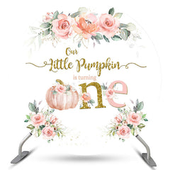 Lofaris Little Pumpkin Is Turning One Round Birthday Backdrop