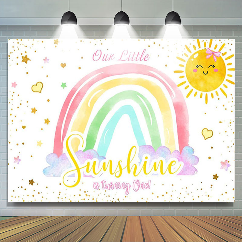 Lofaris Little Sunshine Is Turning One Rainbow Birthday Backdrop