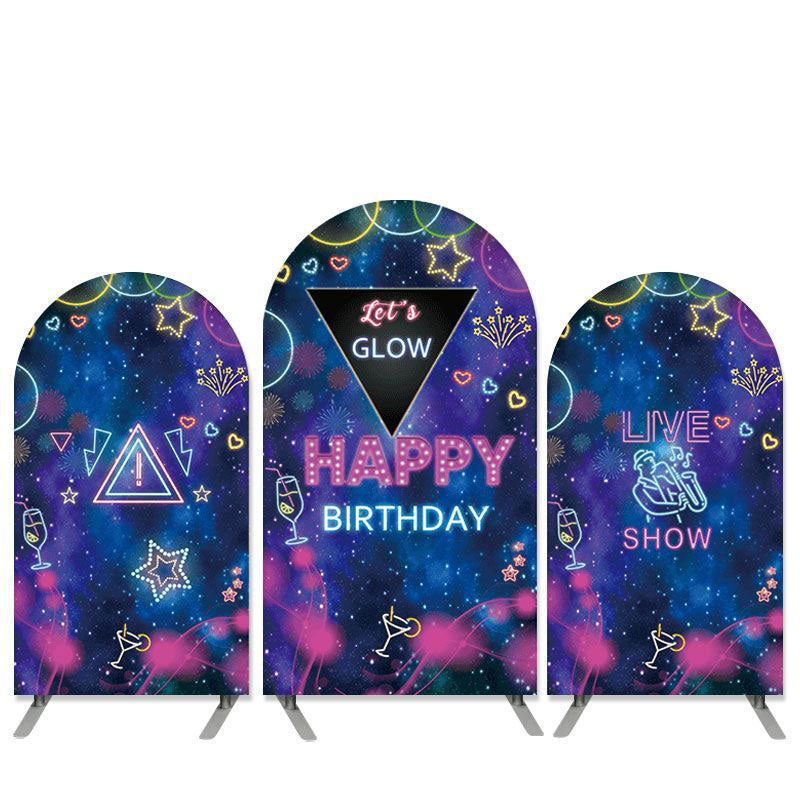 Lofaris Live Show Theme Lets Glow Happy Birthday Arch Backdrop Kit