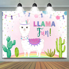 Lofaris Llama Fun Lovely And Pink Plant Happy Birthday Backdrop