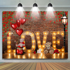 Lofaris Love Light And Rose With Teddy Bear Valentines Backdrop