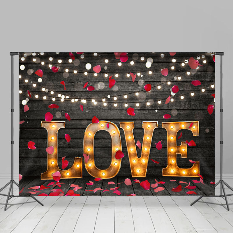 Lofaris Love Light With Black Wood Happy Valentines Backdrop