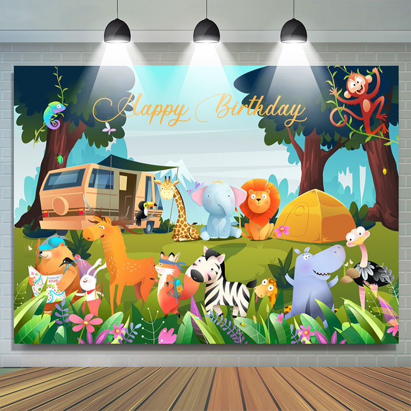 Lofaris Lovely Animals Safari Camping Backdrop For Birthday