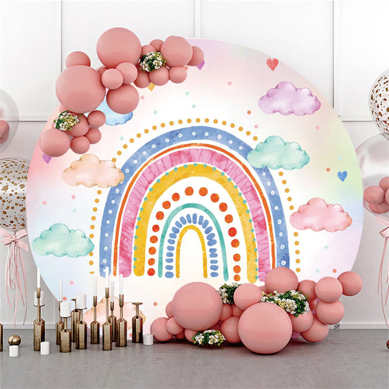 Lofaris Lovely Cartoon Sky With Rainbow Heart Circle Backdrop