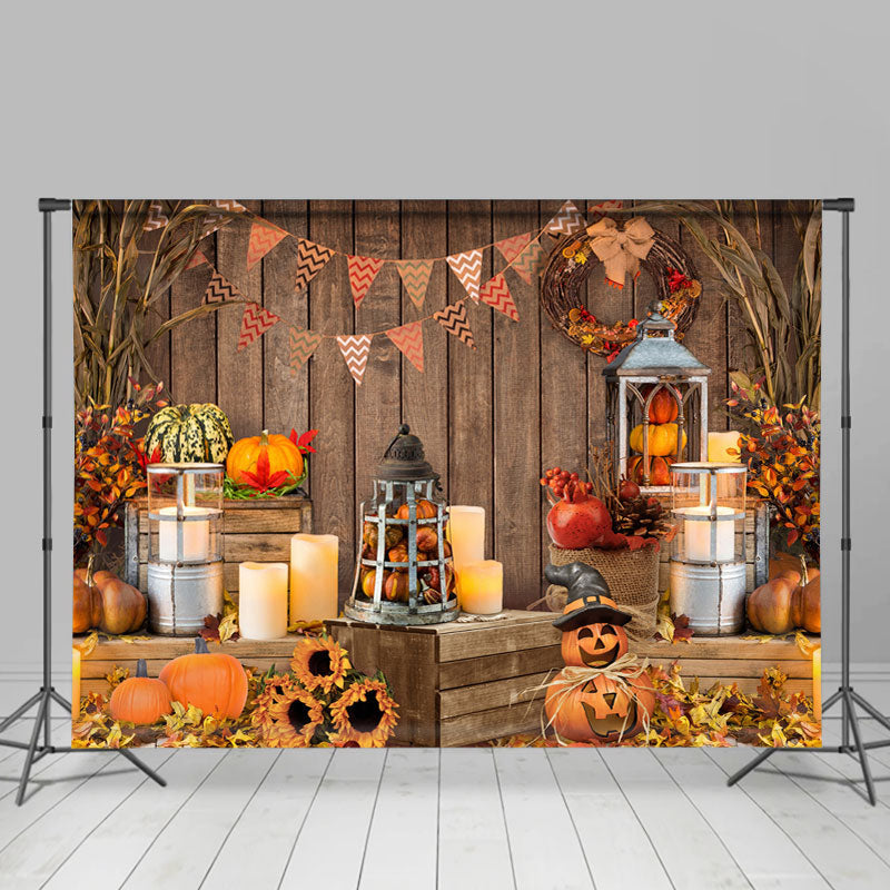 Lofaris Lovely Pumpkins with Leaves Happy Halloween Backdrop