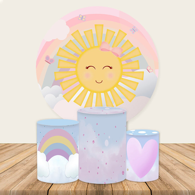 Lofaris Lovely Sun Rainbow Theme Baby Shower Circle Backdrop Kit