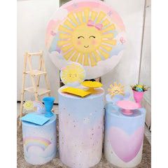 Lofaris Lovely Sun Rainbow Theme Baby Shower Circle Backdrop Kit