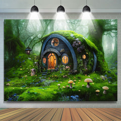 Lofaris Magic Green Forest House Wonderland Spring Backdrop