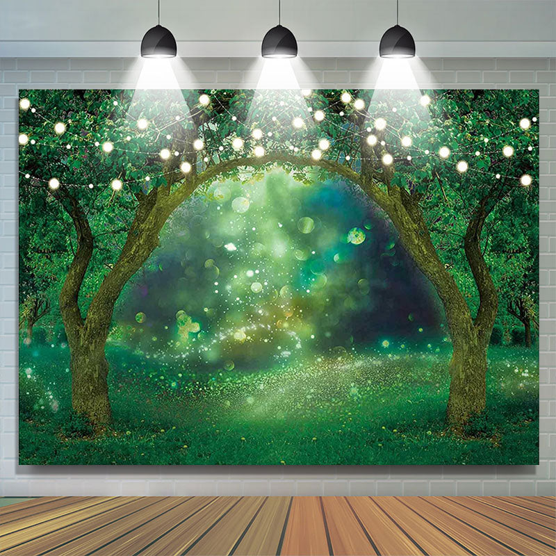 Lofaris Magical Glitter Green Forest Fairy Birthday Backdrop