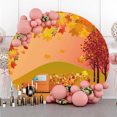 Lofaris Maple Leaves And Car Circle Happy Birthday Backdrop