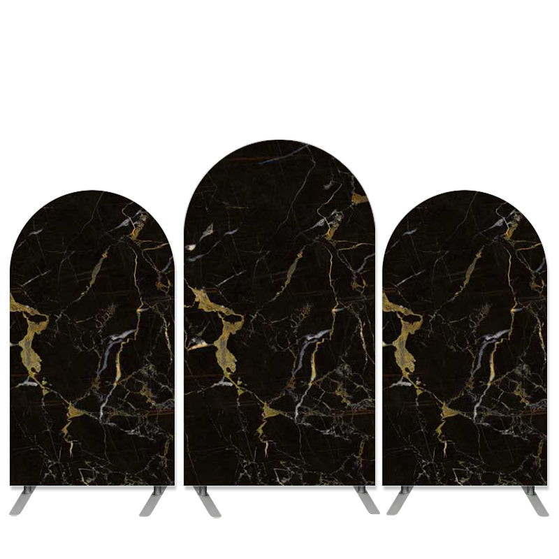 Lofaris Marble Texture Theme Black And Gold Arch Backdrop Kit