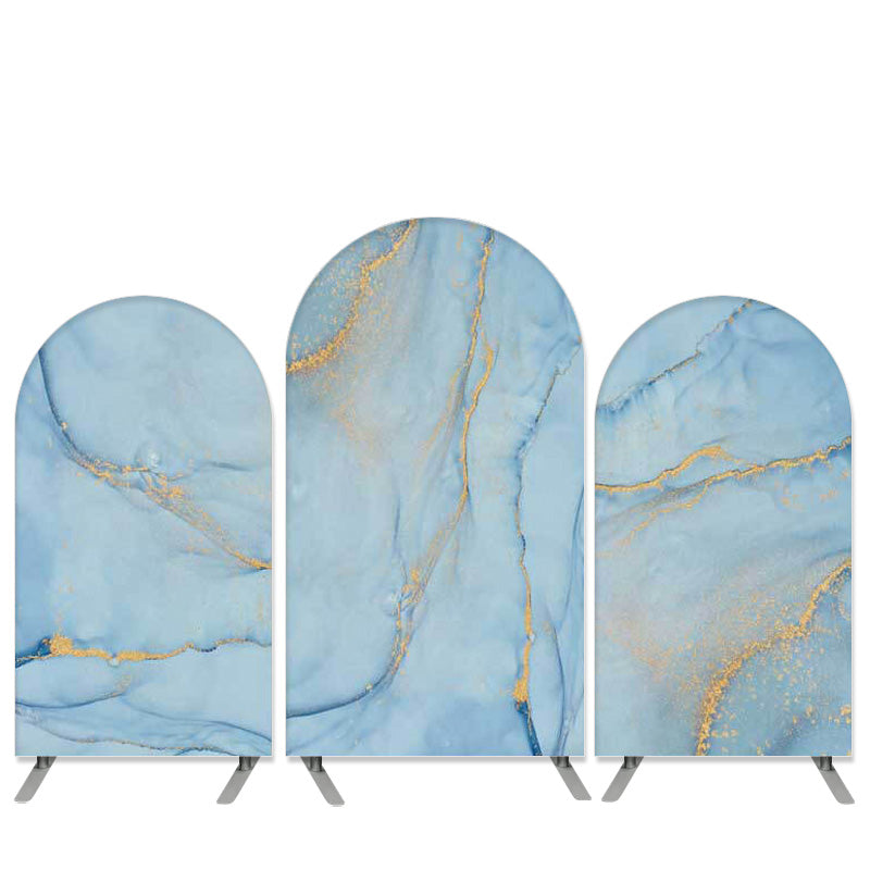 Lofaris Marble Texture Theme Blue And Gold Birthday Arch Backdrop Kit