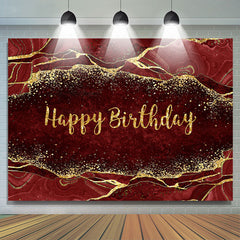 Lofaris Maroon Gold Glitter Happy Birthday Backdrop For Decro