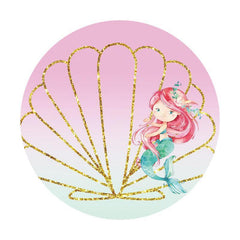 Lofaris Mermaid Glitter Shell Pink Golden Themed Round Backdrop