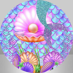 Lofaris Mermaid Pearl Circle Happy Birthday Backdrop For Party