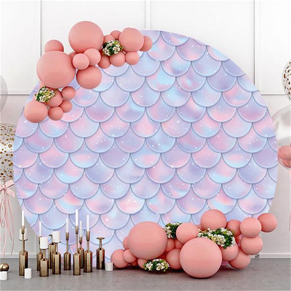 Lofaris Mermaid Scales Round Happy Birthday Backdrop For Party