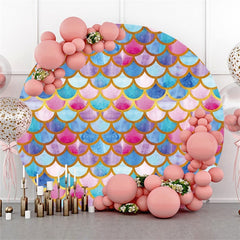 Lofaris Mermaid Texture Round Happy Birthday Backdrop For Girl