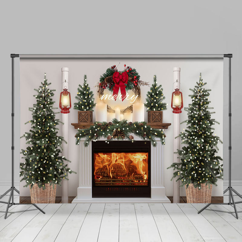 Lofaris Merry Christmas Tree Fireplace Light Scene Photo Backdrop