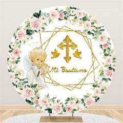 Lofaris Mi Bautizo Floral Angel Round Baby Shower Backdrop