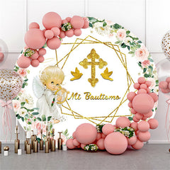 Lofaris Mi Bautizo Floral Angel Round Baby Shower Backdrop