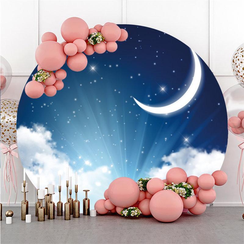 Lofaris Moon And Cloud Star Light Round Baby Shower Backdrop