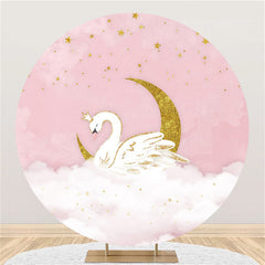 Lofaris Moon And Stars White Swan Happy Birthday Round Backdrop