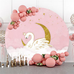 Lofaris Moon And Stars White Swan Happy Birthday Round Backdrop