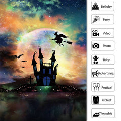 Lofaris Moon Horrible Night Scary Castle Witch Halloween Backdrop