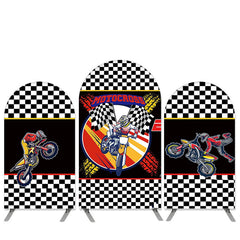 Lofaris Motocross Theme Black White Lattice Birthday Arch Backdrop Kit