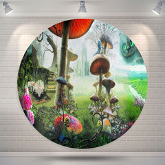 Lofaris Mushroom Wonderland Ghost Cat Round Party Backdrop