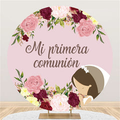 Lofaris My Primera Comunion Pink Floral Bridal Shower Backdrop