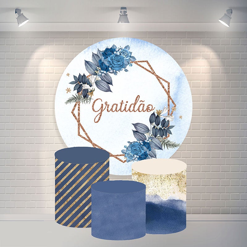 Lofaris Navy Blue Flower Circle Birthday Backdrop For Party